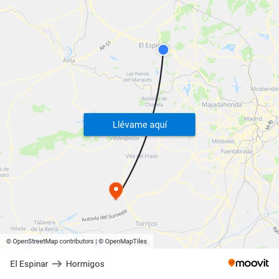 El Espinar to Hormigos map