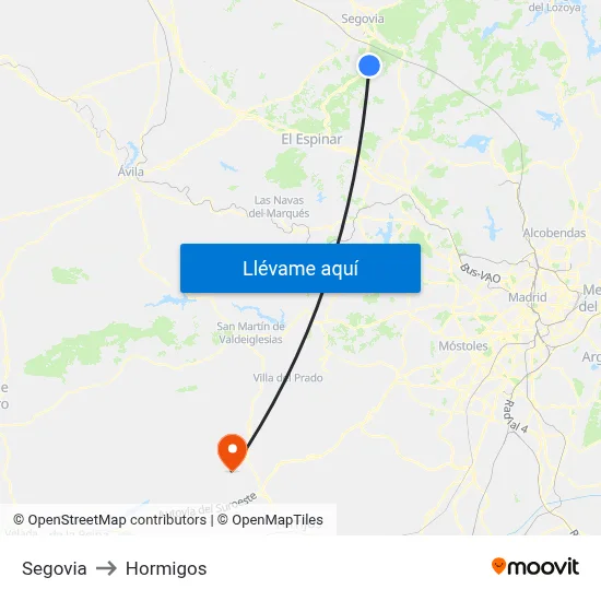 Segovia to Hormigos map