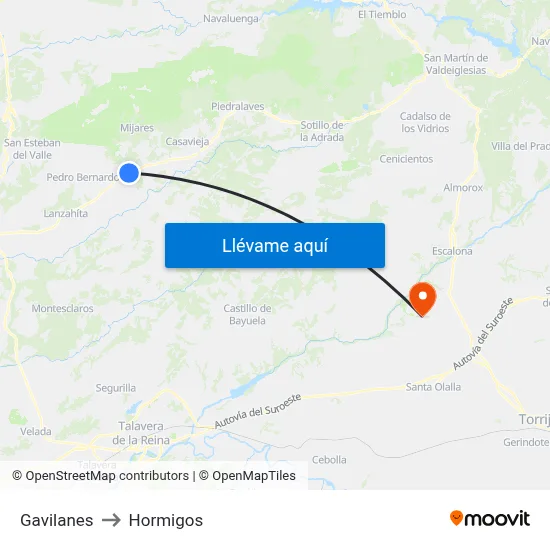 Gavilanes to Hormigos map