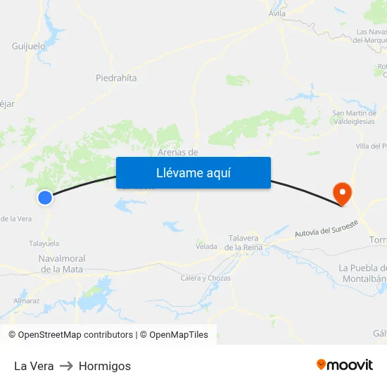 La Vera to Hormigos map
