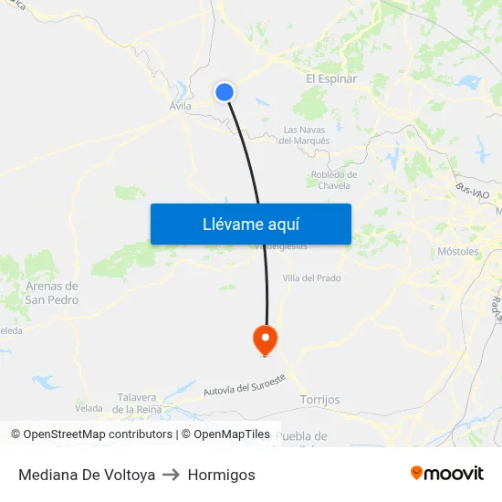 Mediana De Voltoya to Hormigos map