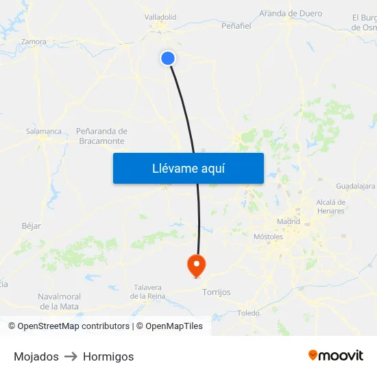 Mojados to Hormigos map