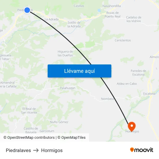 Piedralaves to Hormigos map