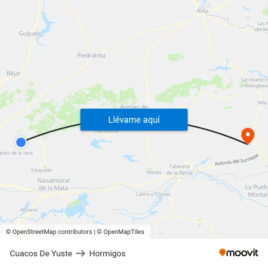 Cuacos De Yuste to Hormigos map
