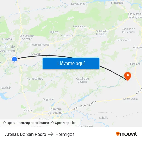 Arenas De San Pedro to Hormigos map