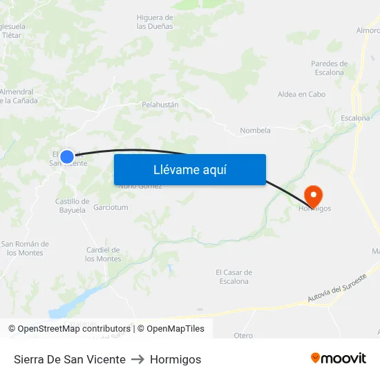Sierra De San Vicente to Hormigos map