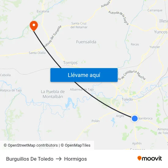 Burguillos De Toledo to Hormigos map