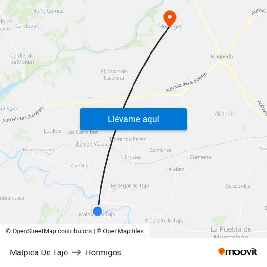 Malpica De Tajo to Hormigos map