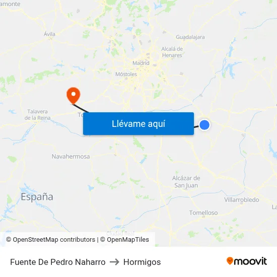 Fuente De Pedro Naharro to Hormigos map