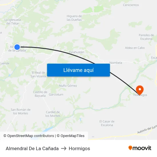 Almendral De La Cañada to Hormigos map