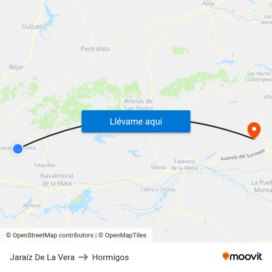 Jaraíz De La Vera to Hormigos map