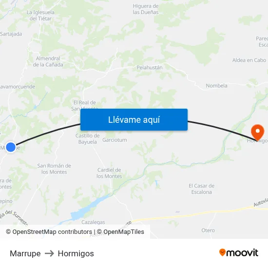 Marrupe to Hormigos map