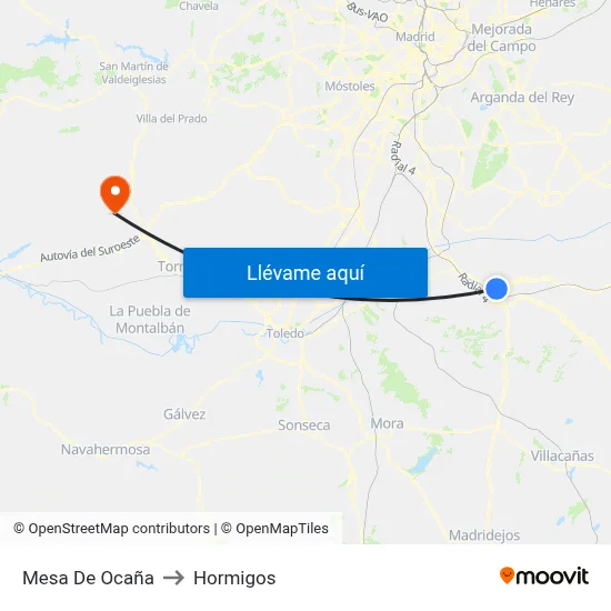 Mesa De Ocaña to Hormigos map