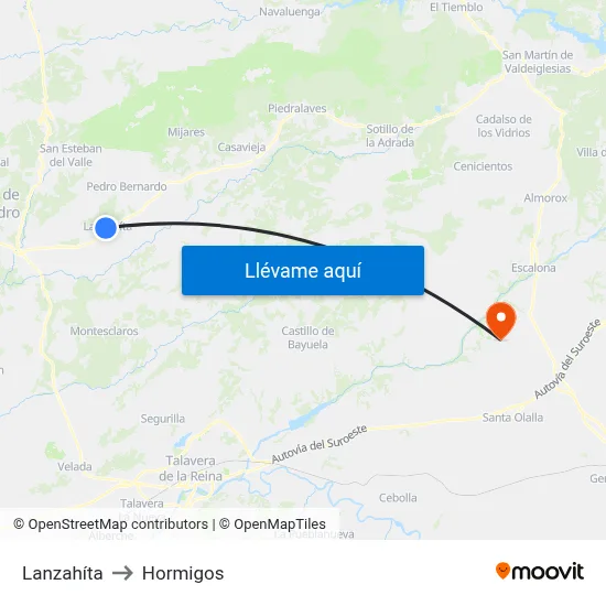 Lanzahíta to Hormigos map