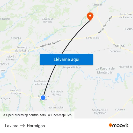 La Jara to Hormigos map