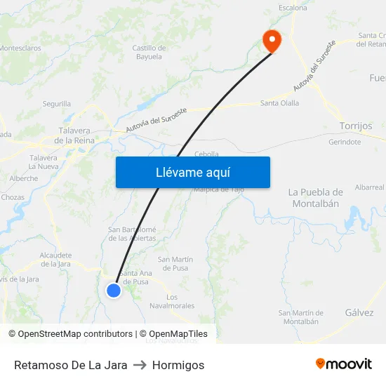 Retamoso De La Jara to Hormigos map