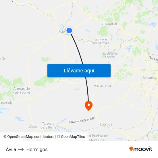 Ávila to Hormigos map