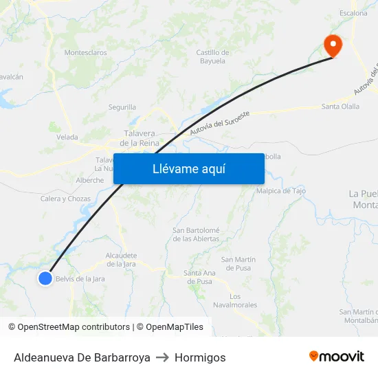 Aldeanueva De Barbarroya to Hormigos map