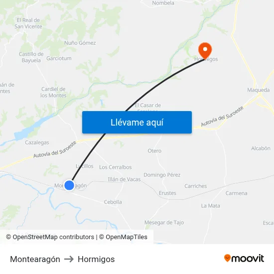 Montearagón to Hormigos map