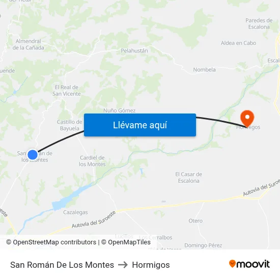 San Román De Los Montes to Hormigos map