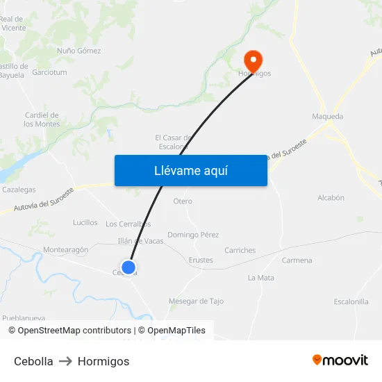 Cebolla to Hormigos map