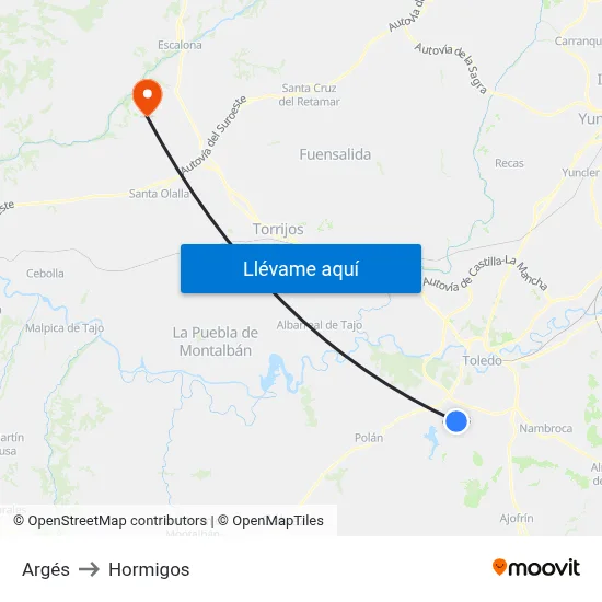 Argés to Hormigos map