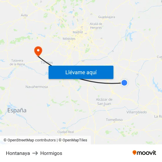 Hontanaya to Hormigos map