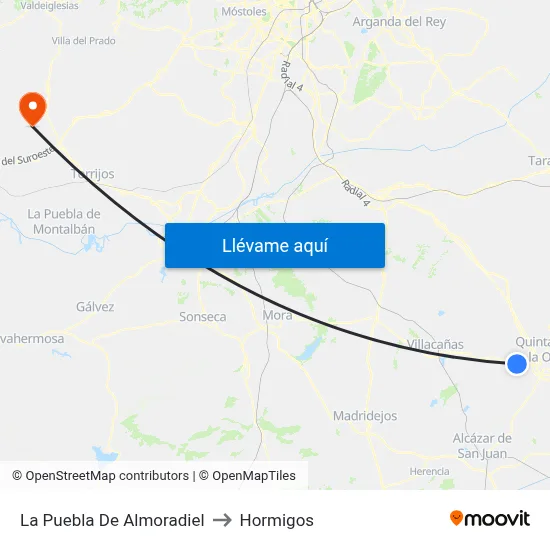 La Puebla De Almoradiel to Hormigos map