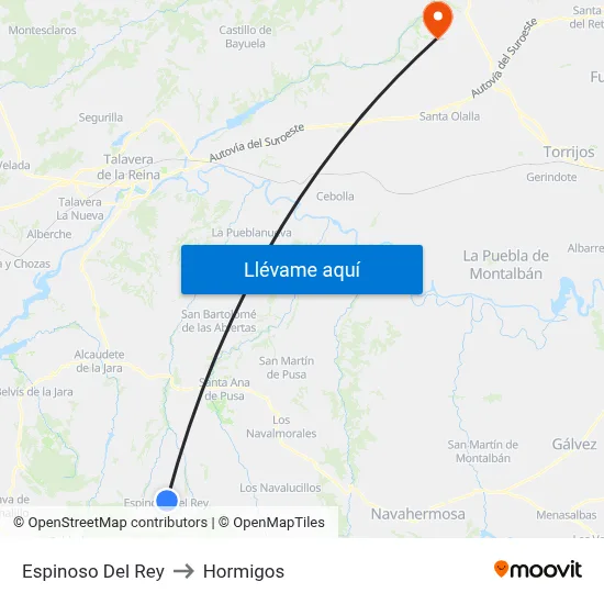 Espinoso Del Rey to Hormigos map