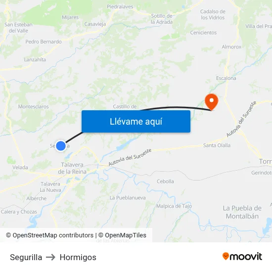 Segurilla to Hormigos map