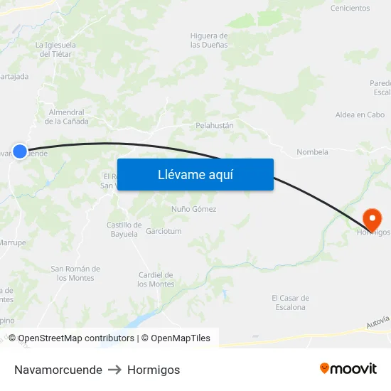 Navamorcuende to Hormigos map