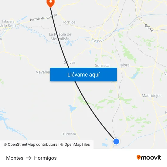 Montes to Hormigos map