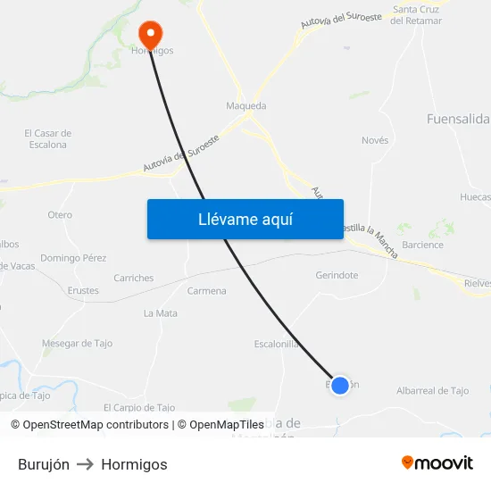 Burujón to Hormigos map