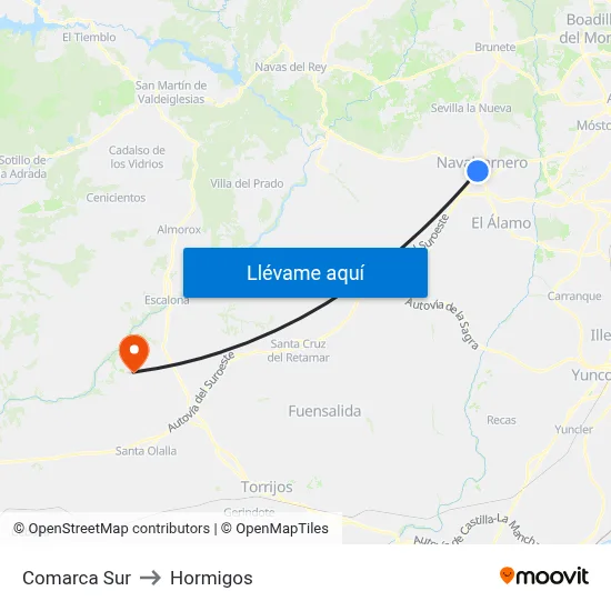 Comarca Sur to Hormigos map