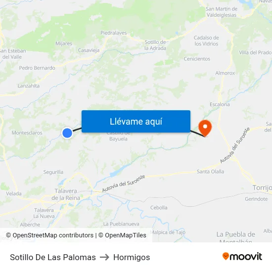 Sotillo De Las Palomas to Hormigos map