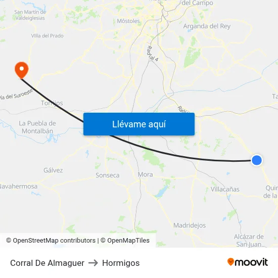 Corral De Almaguer to Hormigos map