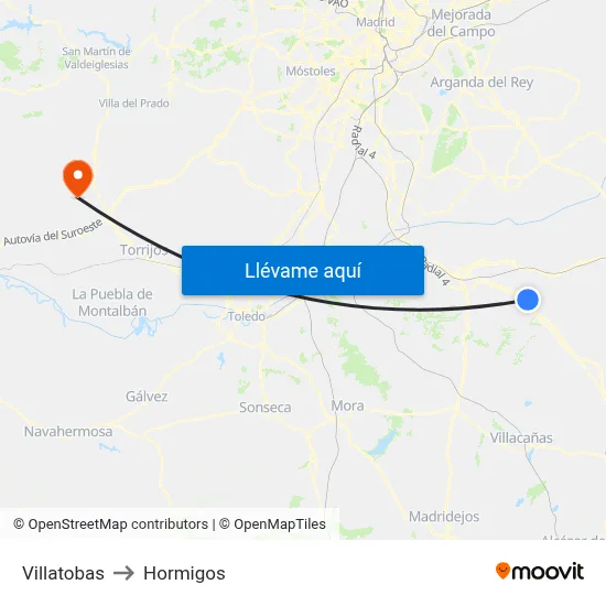 Villatobas to Hormigos map