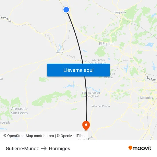 Gutierre-Muñoz to Hormigos map