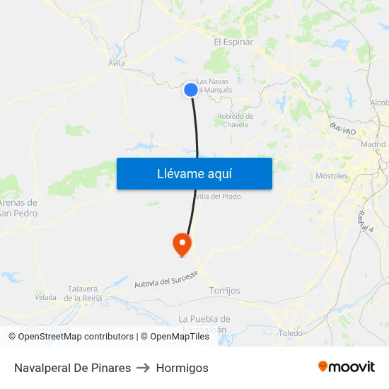 Navalperal De Pinares to Hormigos map