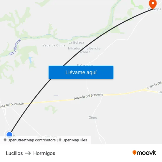 Lucillos to Hormigos map
