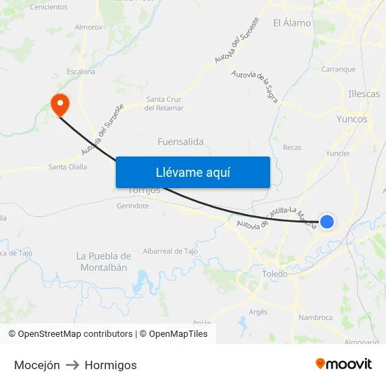 Mocejón to Hormigos map