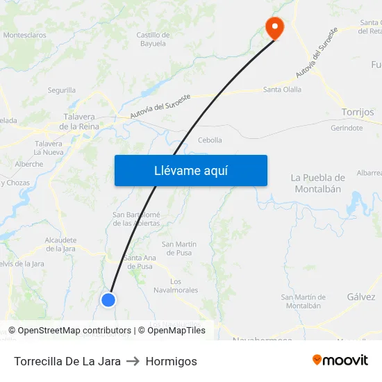 Torrecilla De La Jara to Hormigos map