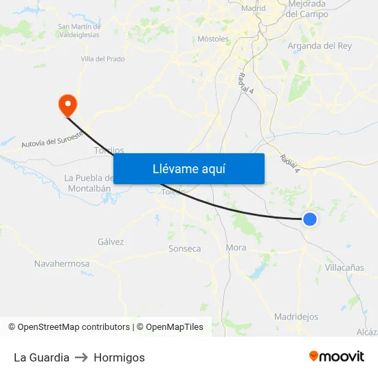 La Guardia to Hormigos map