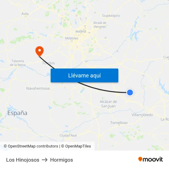 Los Hinojosos to Hormigos map