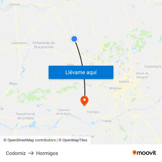 Codorniz to Hormigos map