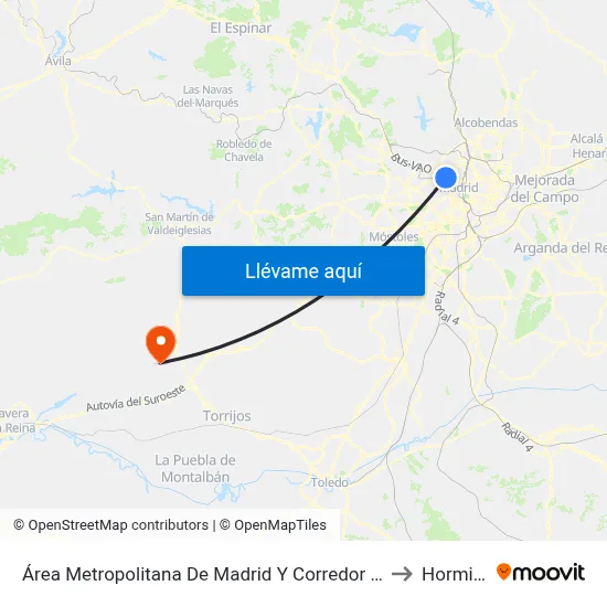 Área Metropolitana De Madrid Y Corredor Del Henares to Hormigos map