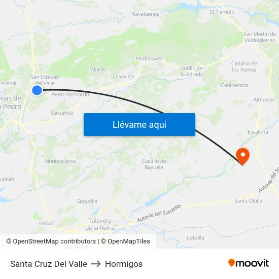 Santa Cruz Del Valle to Hormigos map