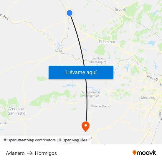 Adanero to Hormigos map