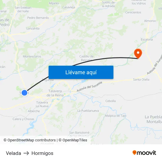 Velada to Hormigos map