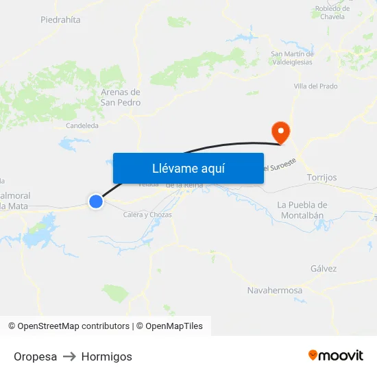 Oropesa to Hormigos map